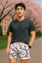 RF Wear Men's Mesh Blossom Shorts - White/Burgundy - Model Front View