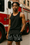 RF Wear Men's Mesh Fire Shorts - Black/White - Model Front View