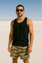 RF Wear Men's Mesh Tiger Camo Shorts - Tan - Model Front View