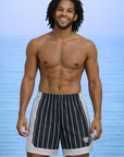 Man wearing RF-Wear Swim Trunks Sporty Stripes in Black/White