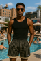 RF Wear Swim Trunks Sporty Stripes - Black/White/Grey - Model Front View