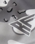 Close-up of RF-Wear Women's Desert Camo Shorts in White/Grey with RF Logo