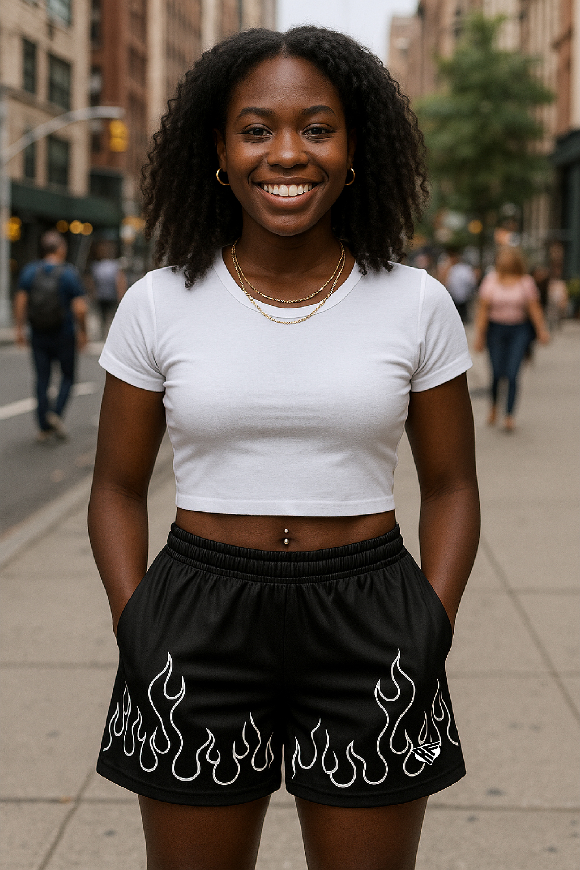 RF Wear Women's Fire Pocket Shorts - Black/White - Model Front View