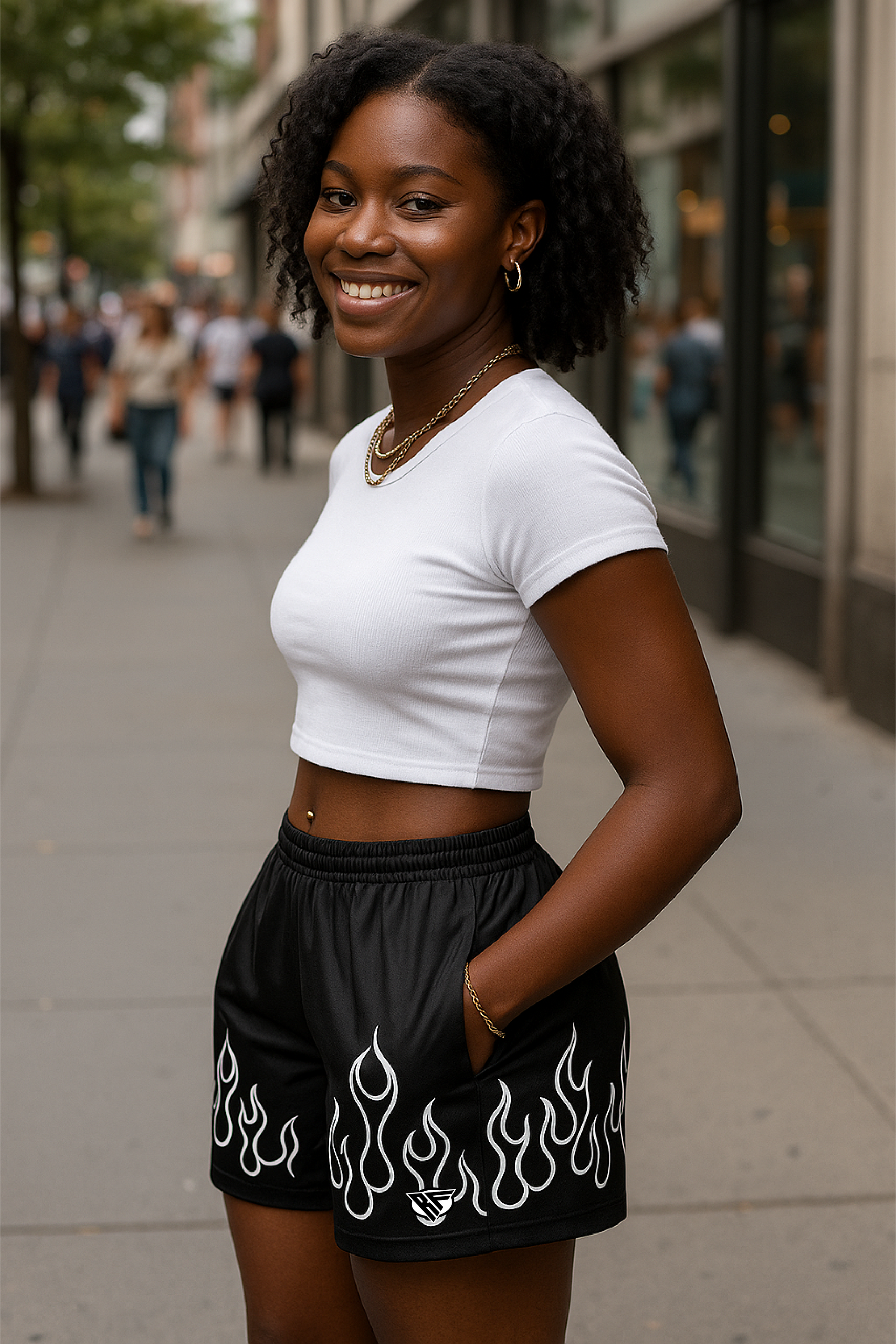 RF Wear Women's Fire Pocket Shorts - Black/White - Model Side View