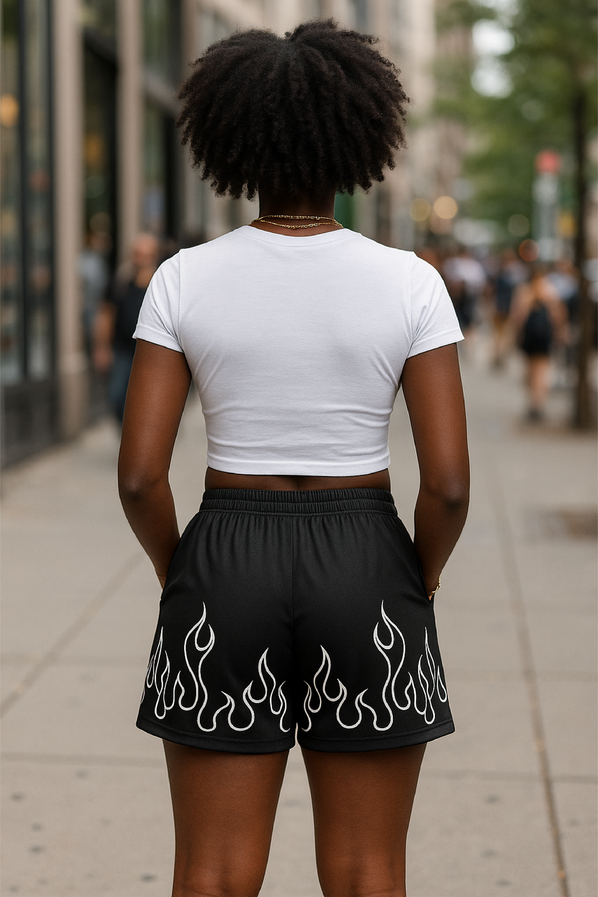 RF Wear Women's Fire Pocket Shorts - Black/White - Modell Back View