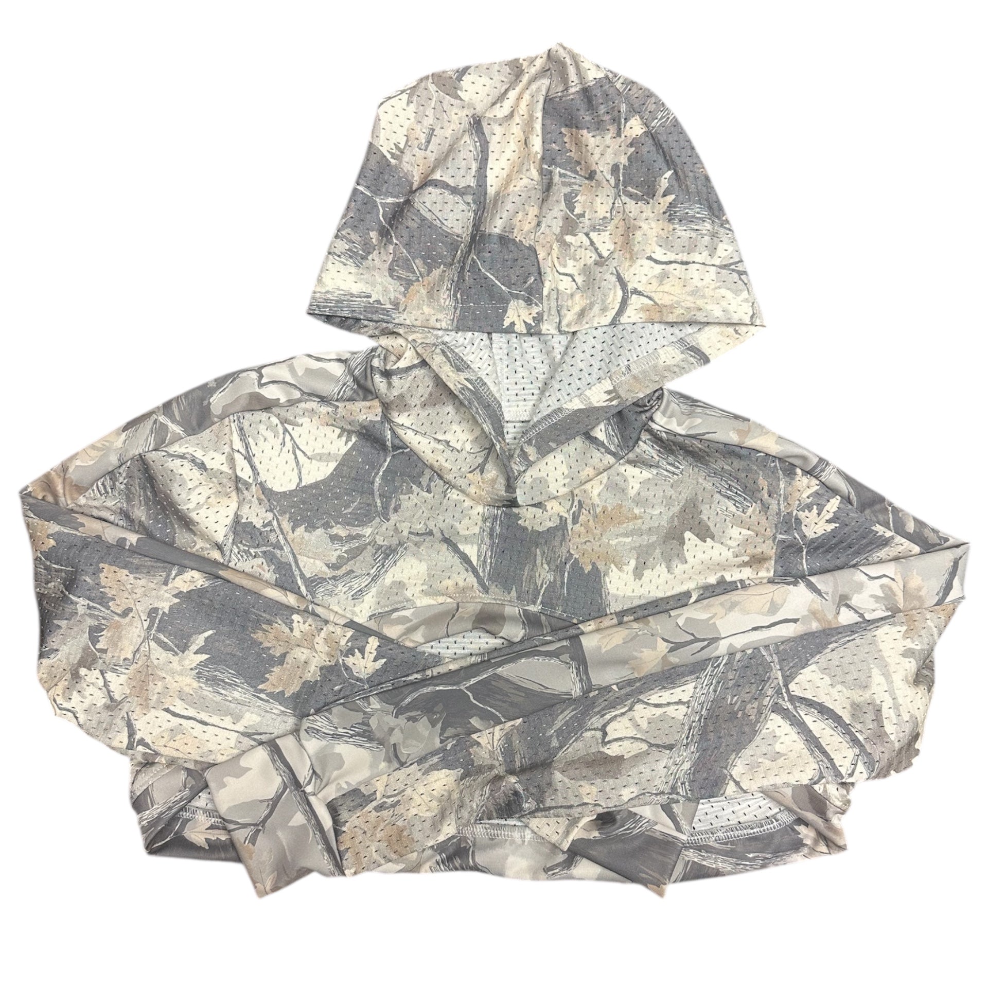 RF Wear Women's Mesh Ultra Crop Hoodie - Tree Camo - Cream/Grey - Front