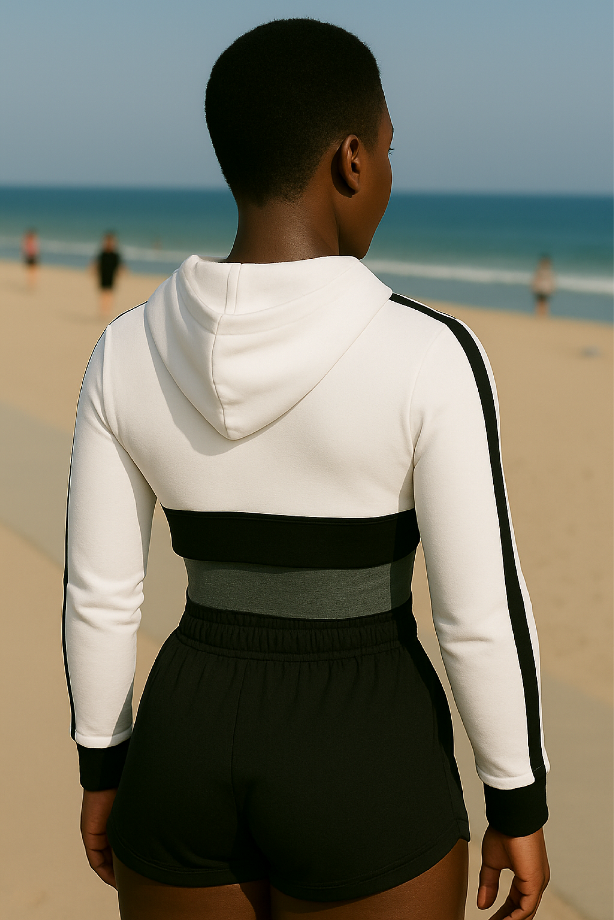 RF Wear Women's Mesh Ultra Crop Hoodie - White with Black Trim - Model Back View 
