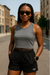 RF Wear Women's Pocket Solid Color Shorts - Black- Model Front View
