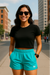 RF Wear Women's Pocket Solid Color Shorts - Teal - Model Front View