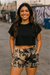 RF Wear Women's Split Skull Pocket Shorts - Black/Tan - Model Front View