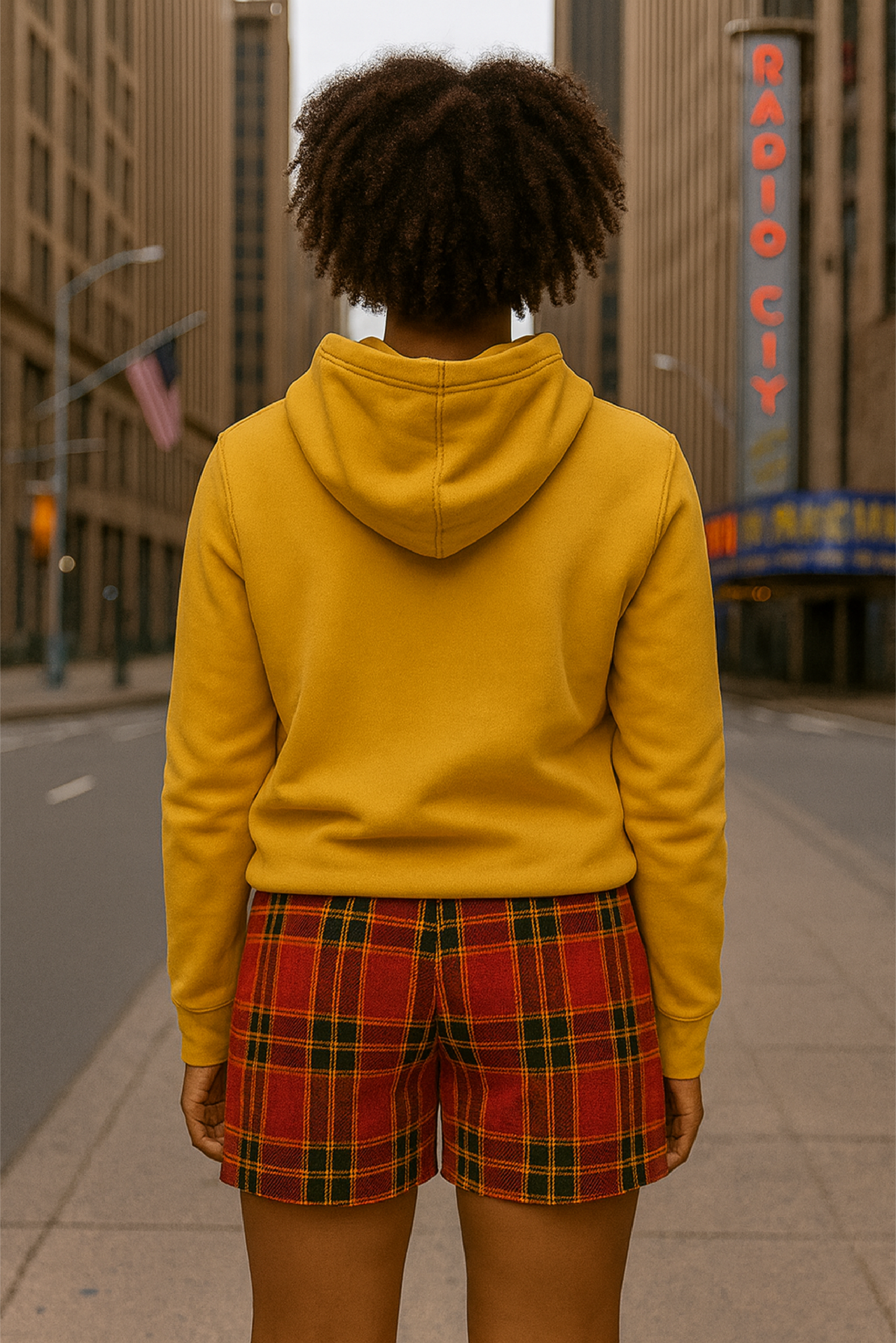 RF Wear Women's Tartan Plaid Pocket Shorts - Red/Gold - Model Back View