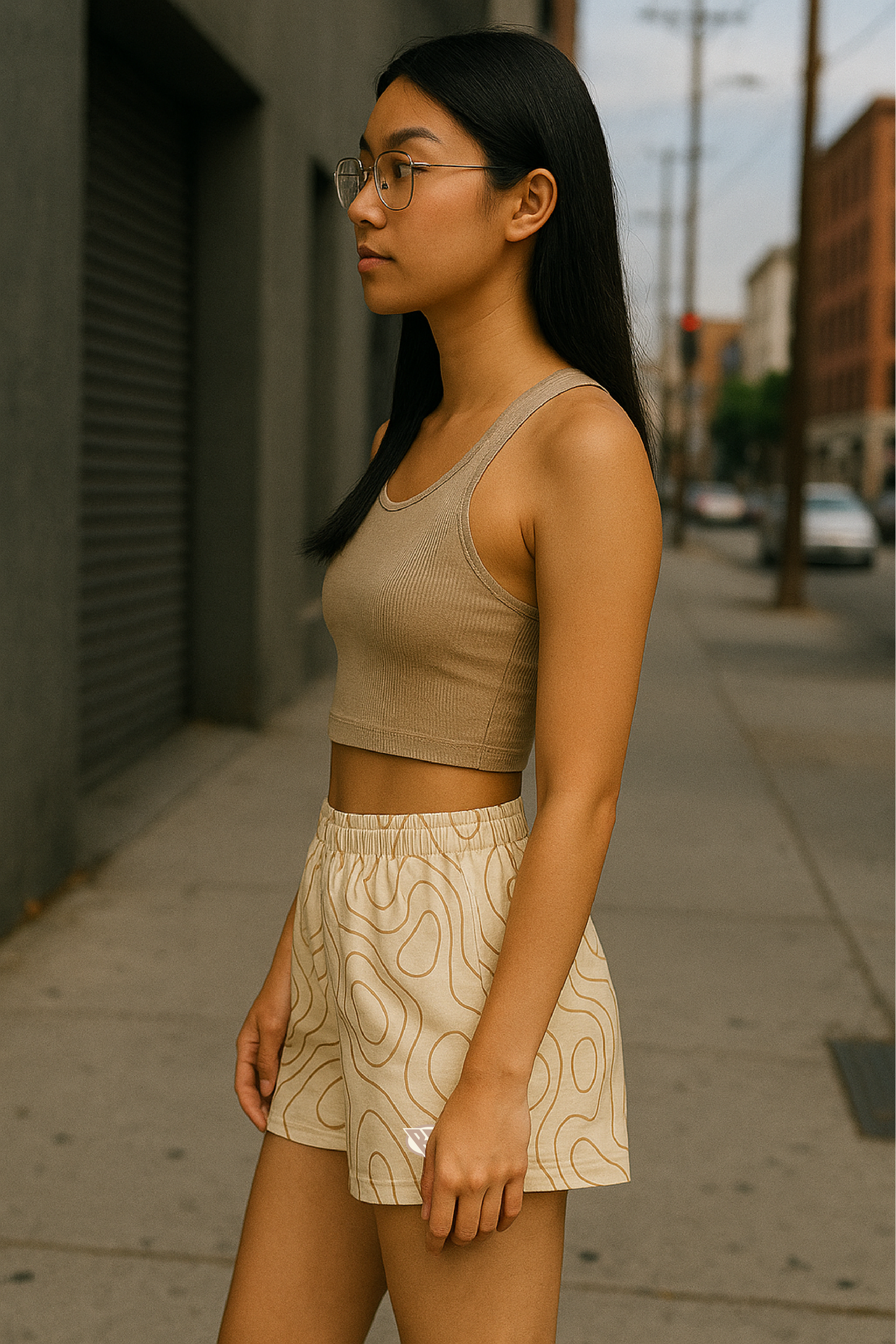 RF Wear Women's Topography Shorts - Cream/Tan - Model Side View