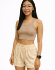 Woman wearing RF-Wear Women's Topography Shorts in Cream/Tan 