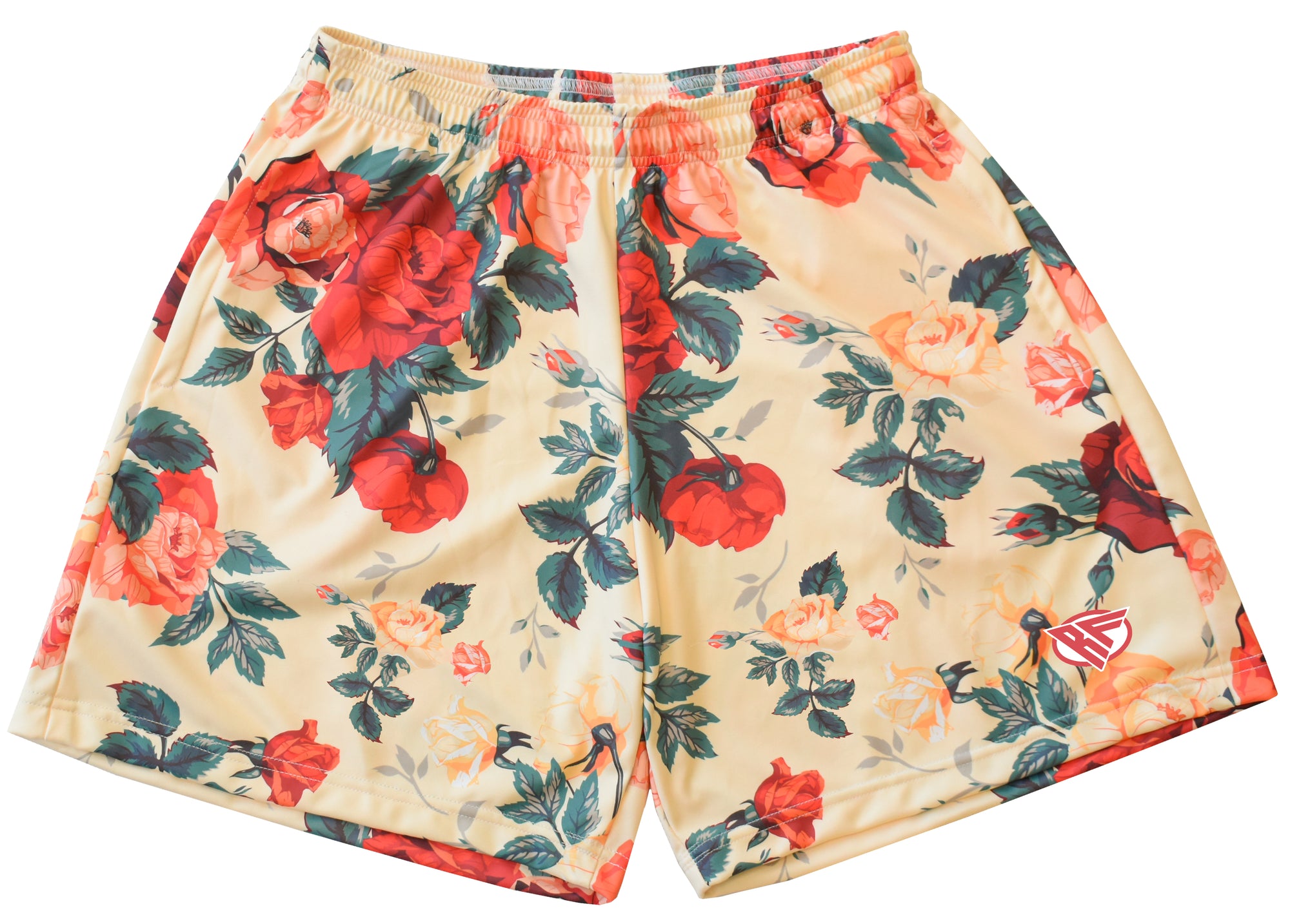 RF-Wear Men's Floral Shorts in Cream/Red/Peach  
