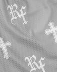 Close-up of RF-Wear Men's Mesh Cross Shorts in Grey