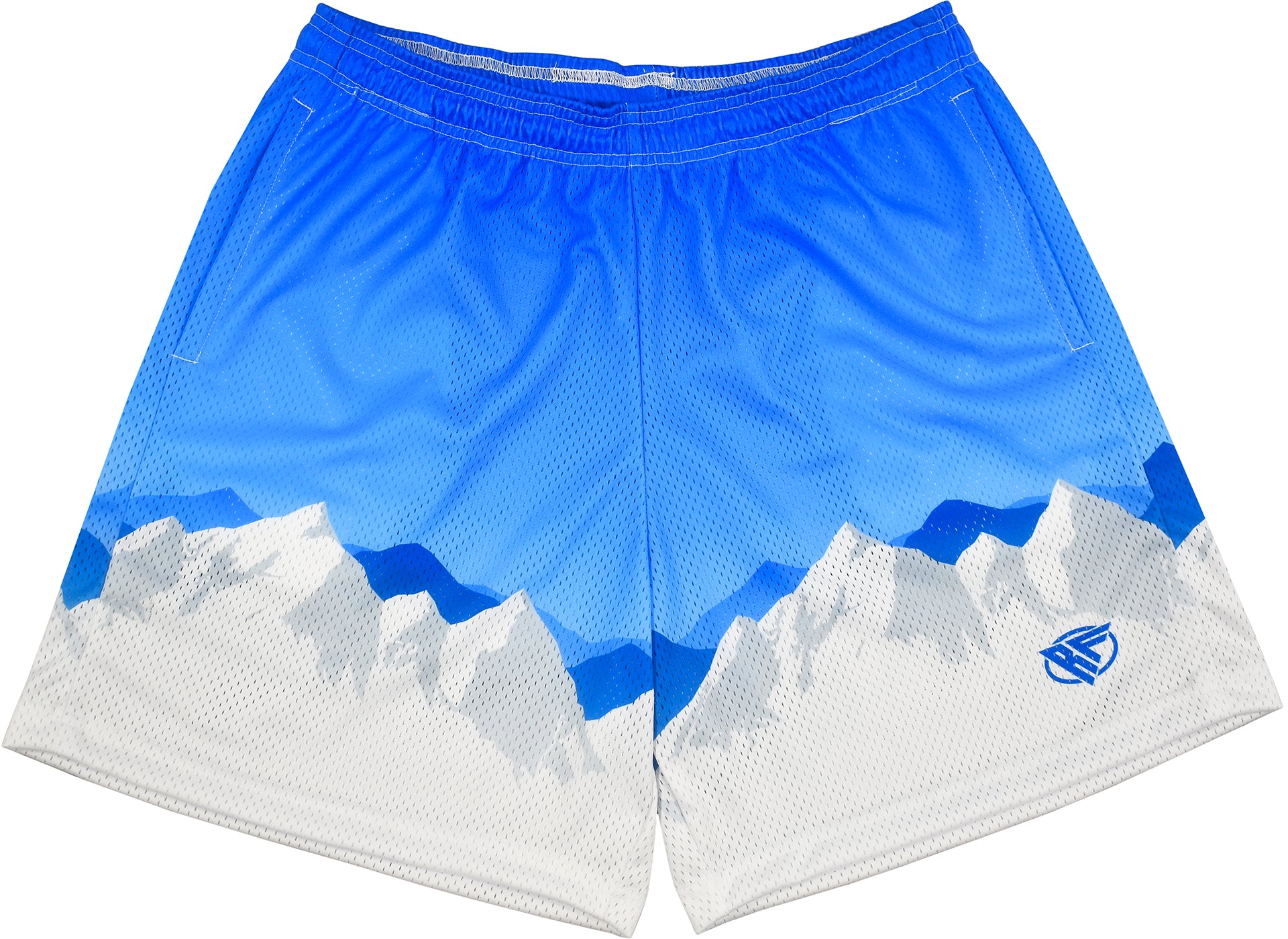 RF-Wear Men's Mesh Mountain Skyline Shorts in Blue/White
