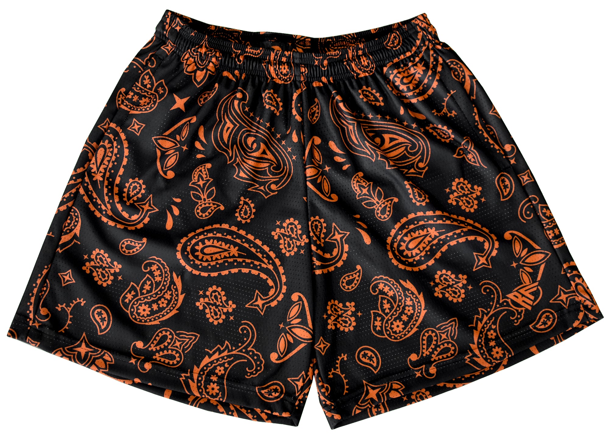 RF-Wear Men's Mesh Paisley Shorts in Black/Orange 