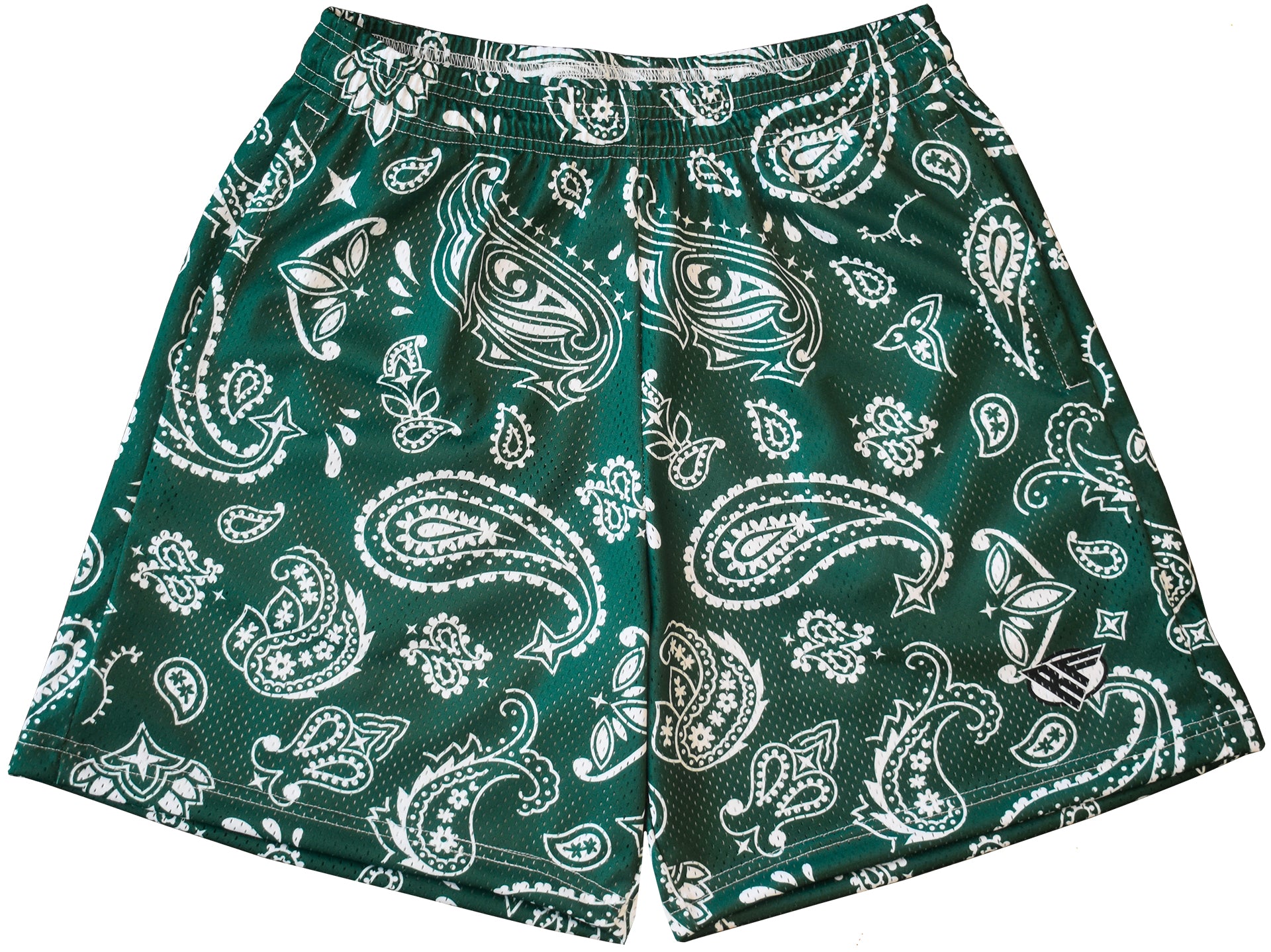 RF-Wear Men's Mesh Paisley Shorts in Green/White 