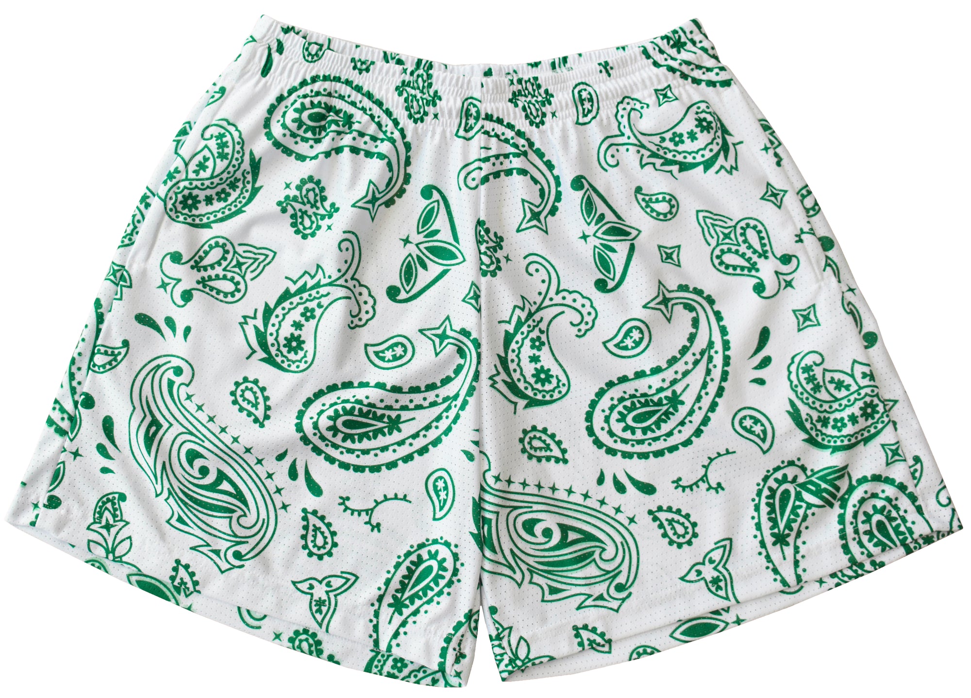 RF-Wear Men's Mesh Paisley Shorts in White/Green 