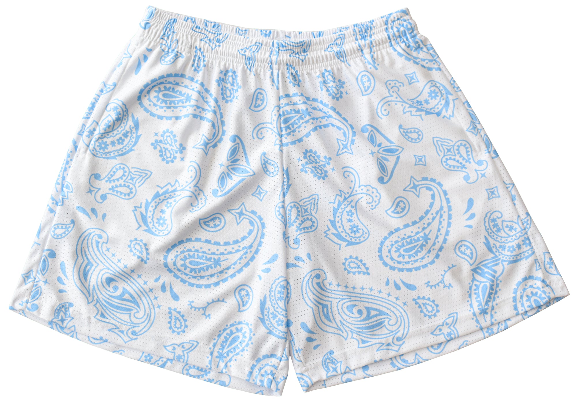 RF-Wear Men's Mesh Paisley Shorts in White/Sky Blue 