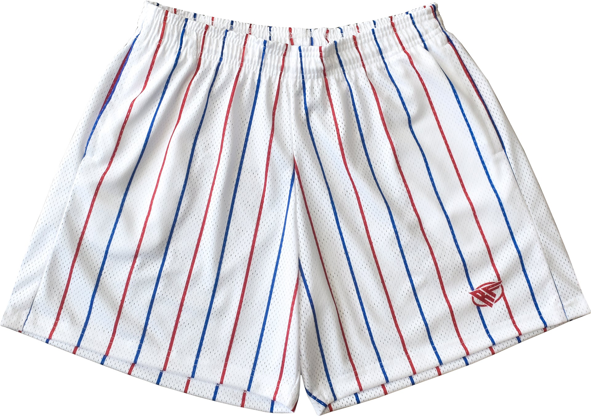 RF-Wear Men's Mesh Pinstripe Shorts in White/Blue/Red