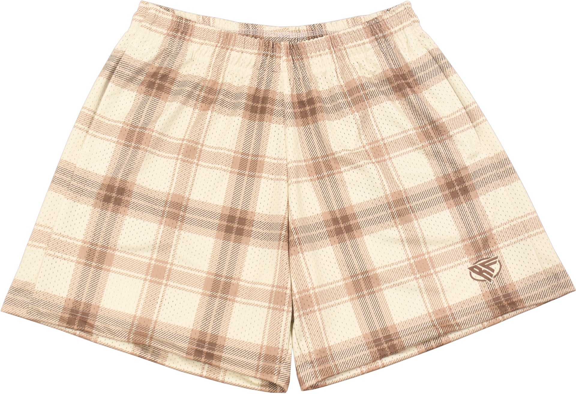 RF-Wear Men's Mesh Plaid Shorts in Cream /Tan 