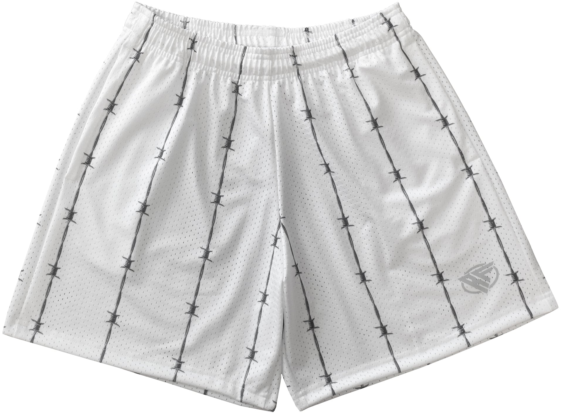 RF-Wear Men's Reflective Logo Barbed Wire Shorts in White 