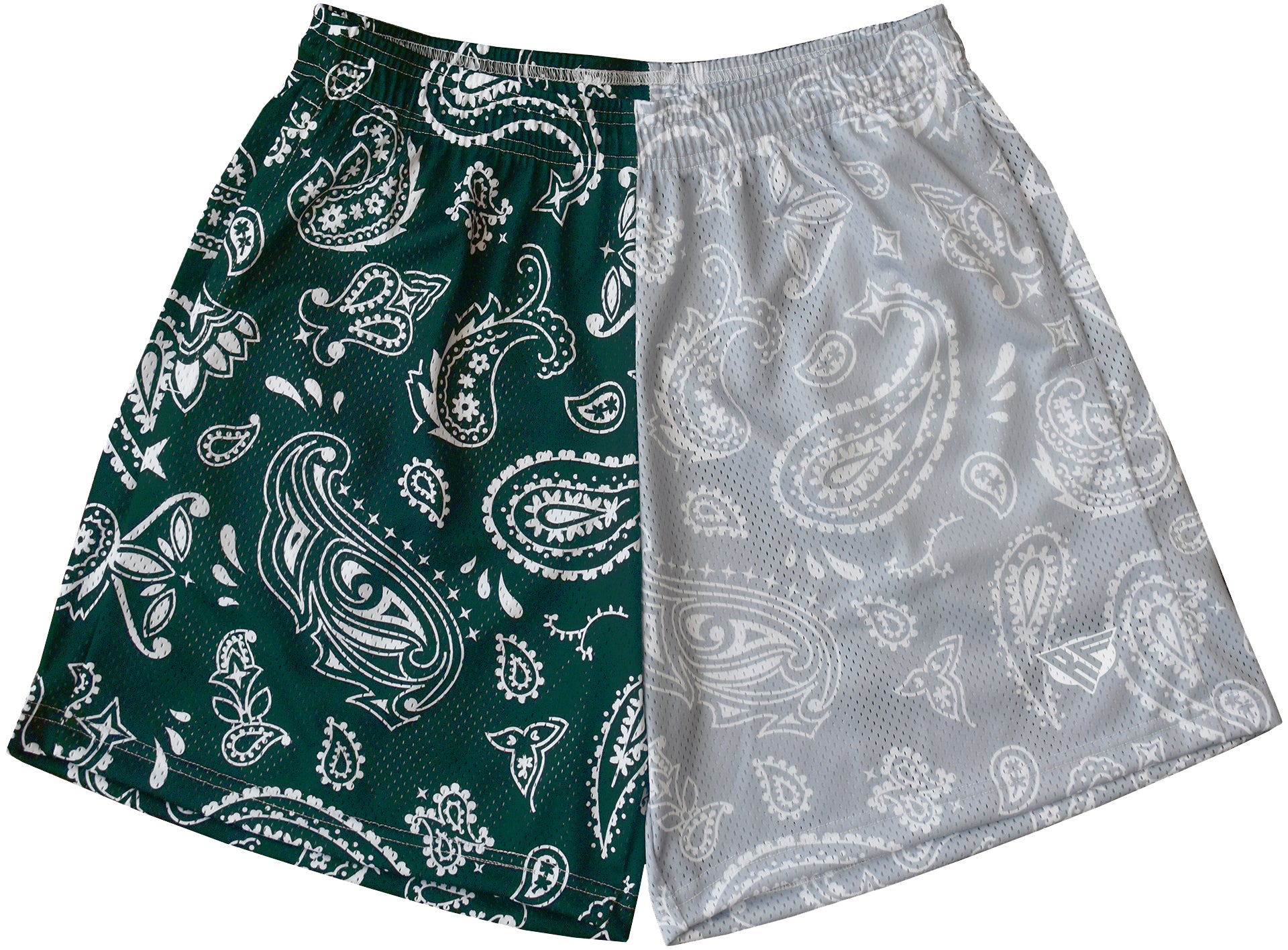 RF Men's Mesh Split Paisley Shorts - Green/Silver