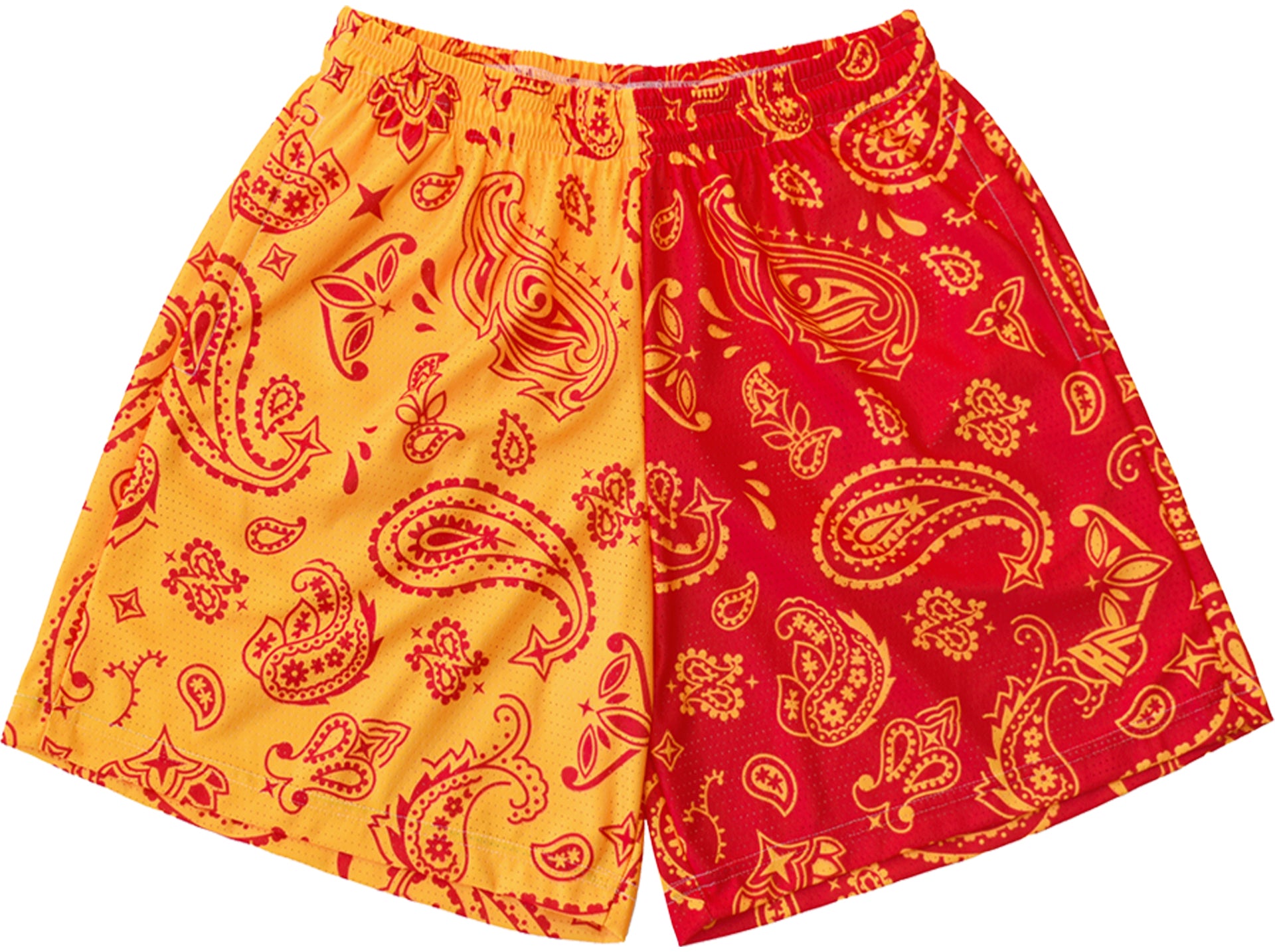 RF Men&#39;s Mesh Split Paisley Shorts - Red/Gold