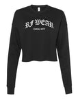 RF Wear Women's Cropped Fleece Lightweight Old English Crewneck - Black - Front