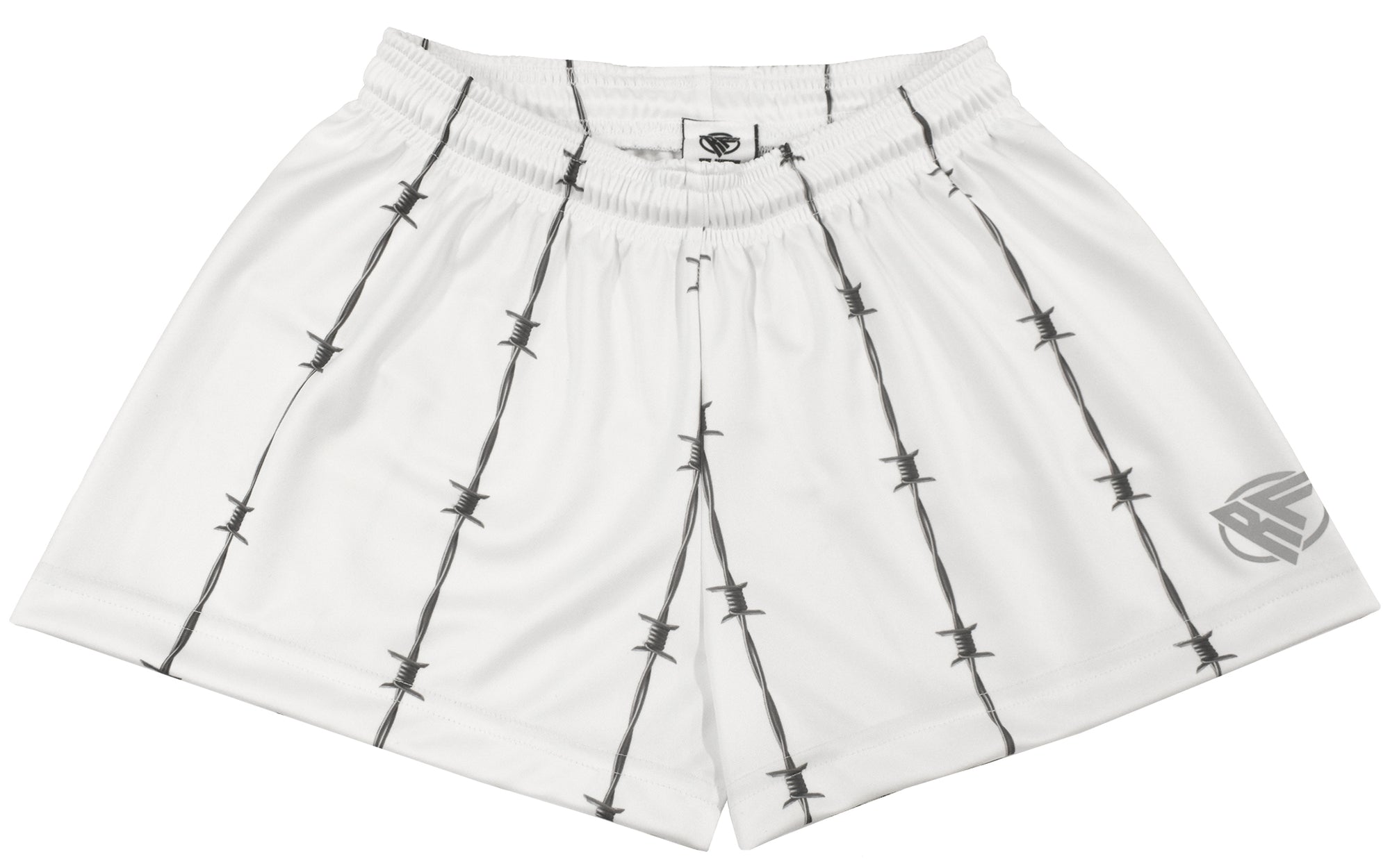 RF-Wear Women's Reflective Logo Barbed Wire Shorts in White