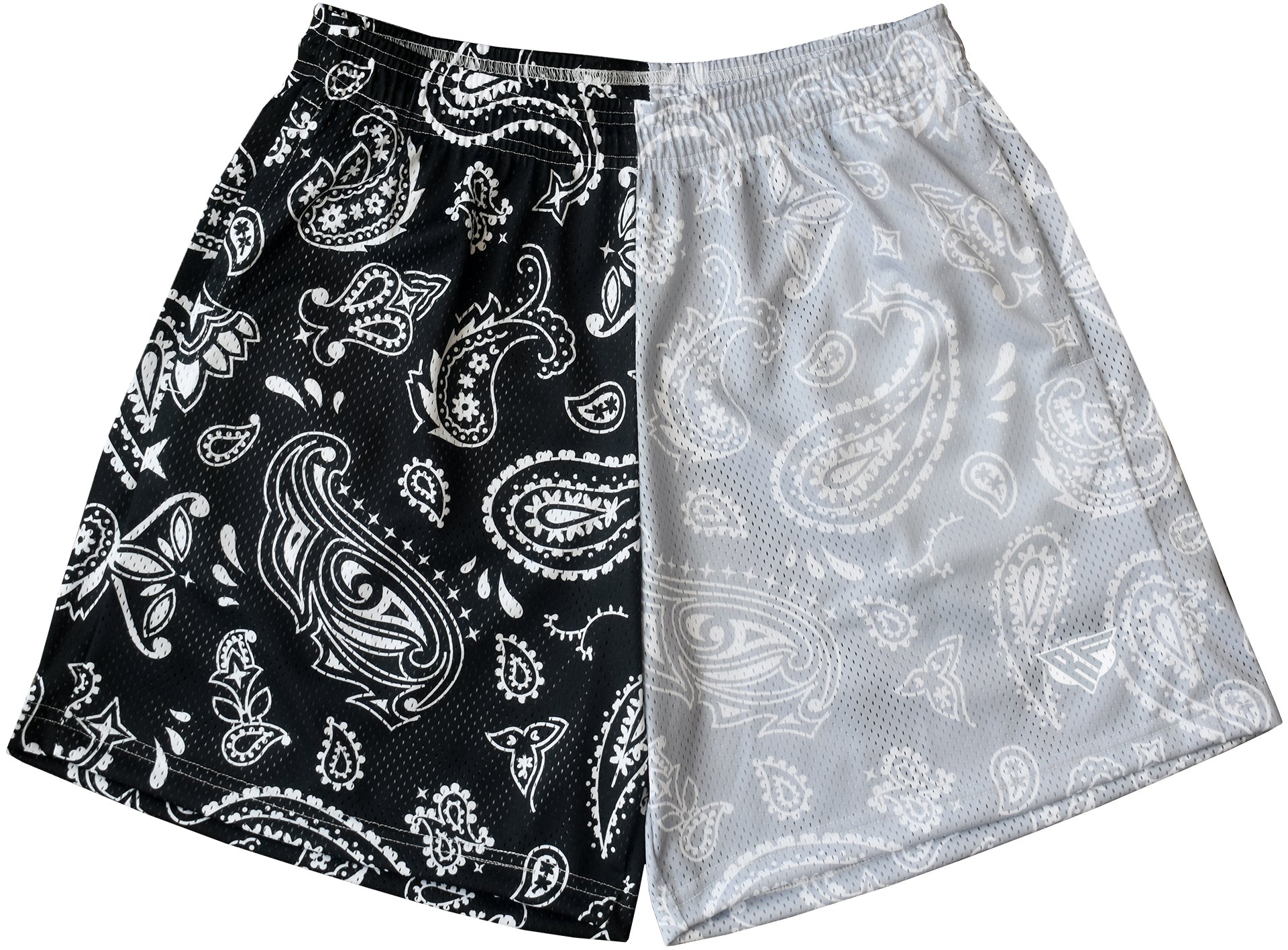 RF Mesh Split Paisley Shorts - Black/Silver/White - RFwear