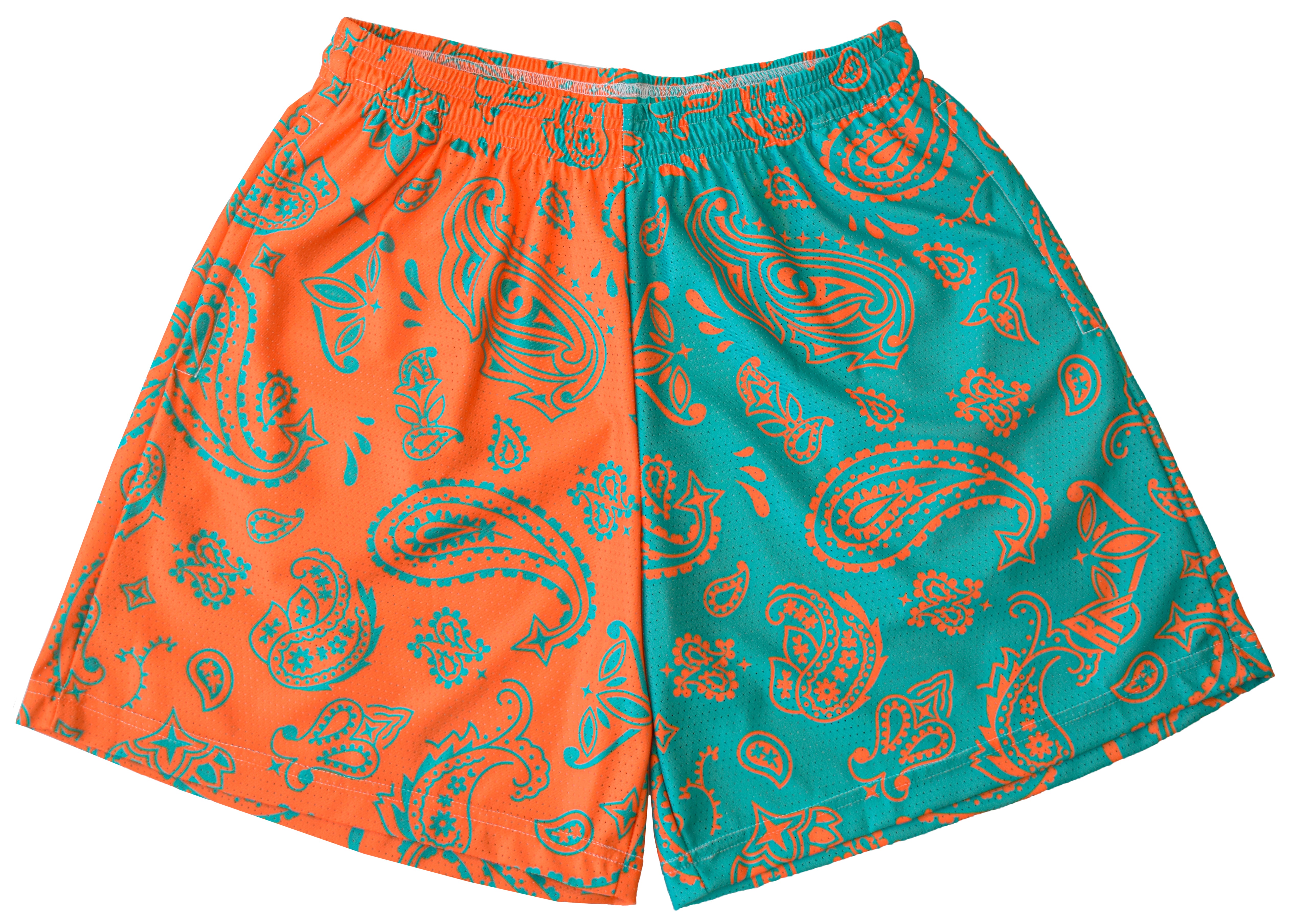RF Mesh Split Paisley Shorts - Aqua/Orange - RFwear