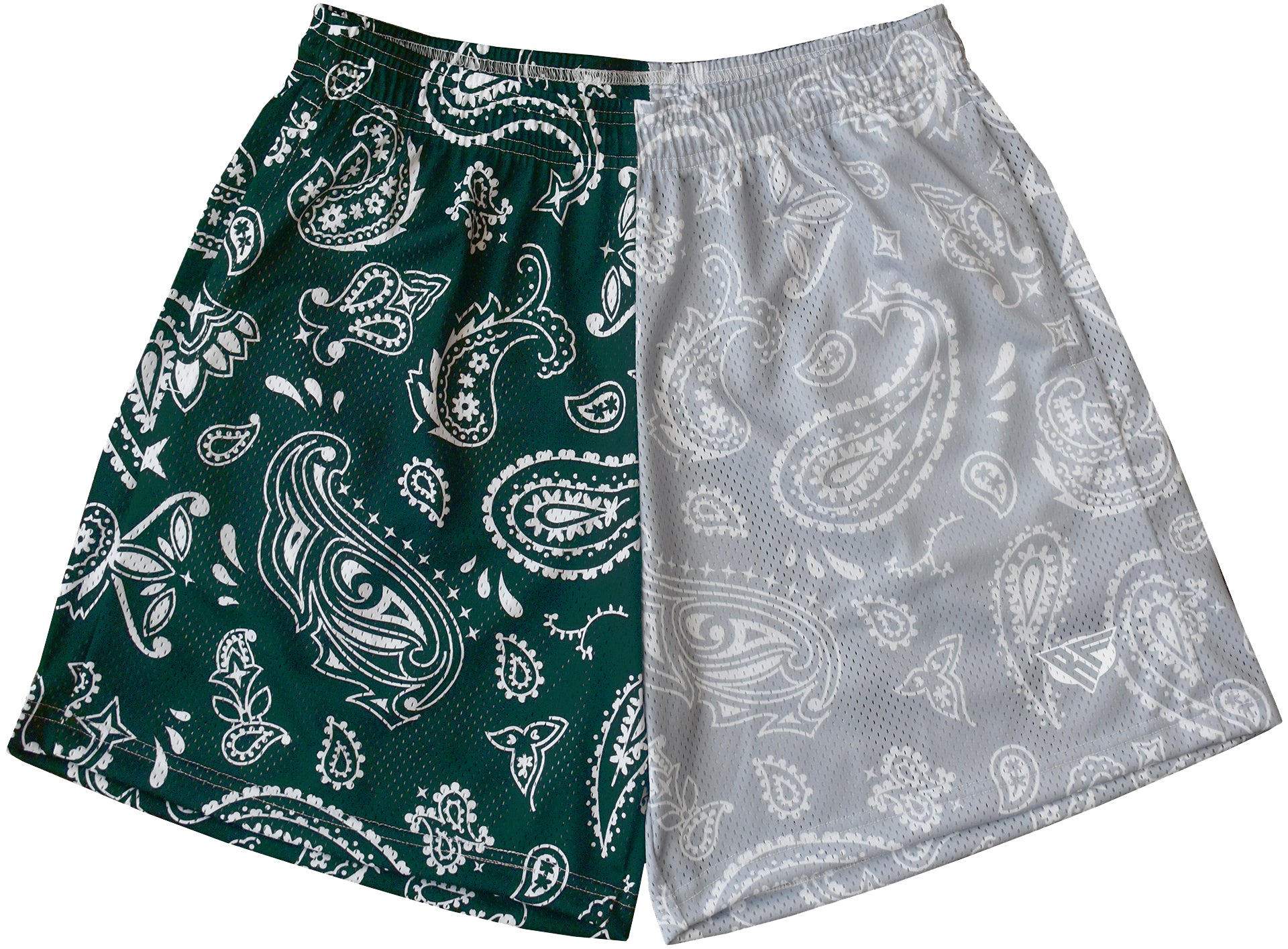 RF Mesh Split Paisley Shorts - Green/Silver