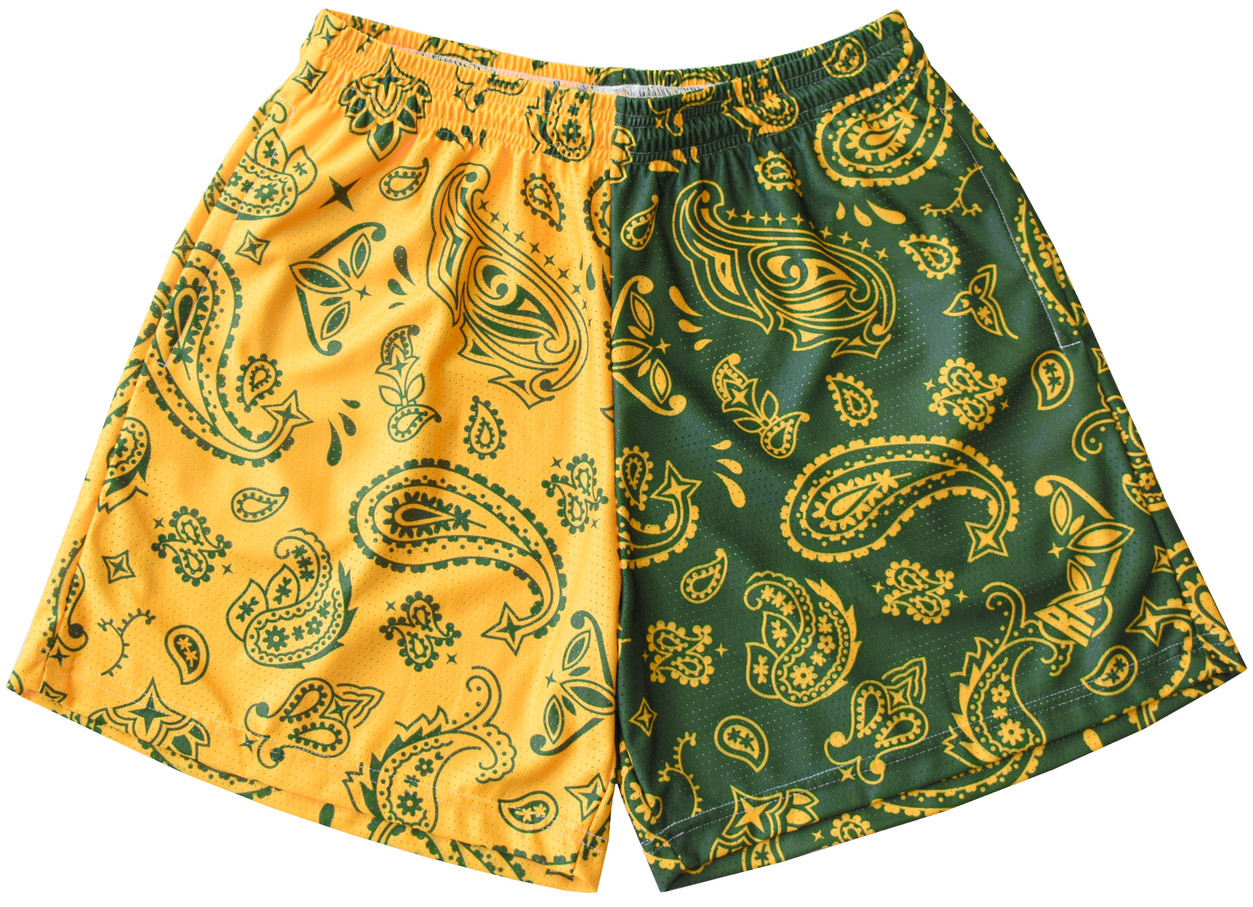 RF Mesh Split Paisley Shorts - Green/Gold - RFwear