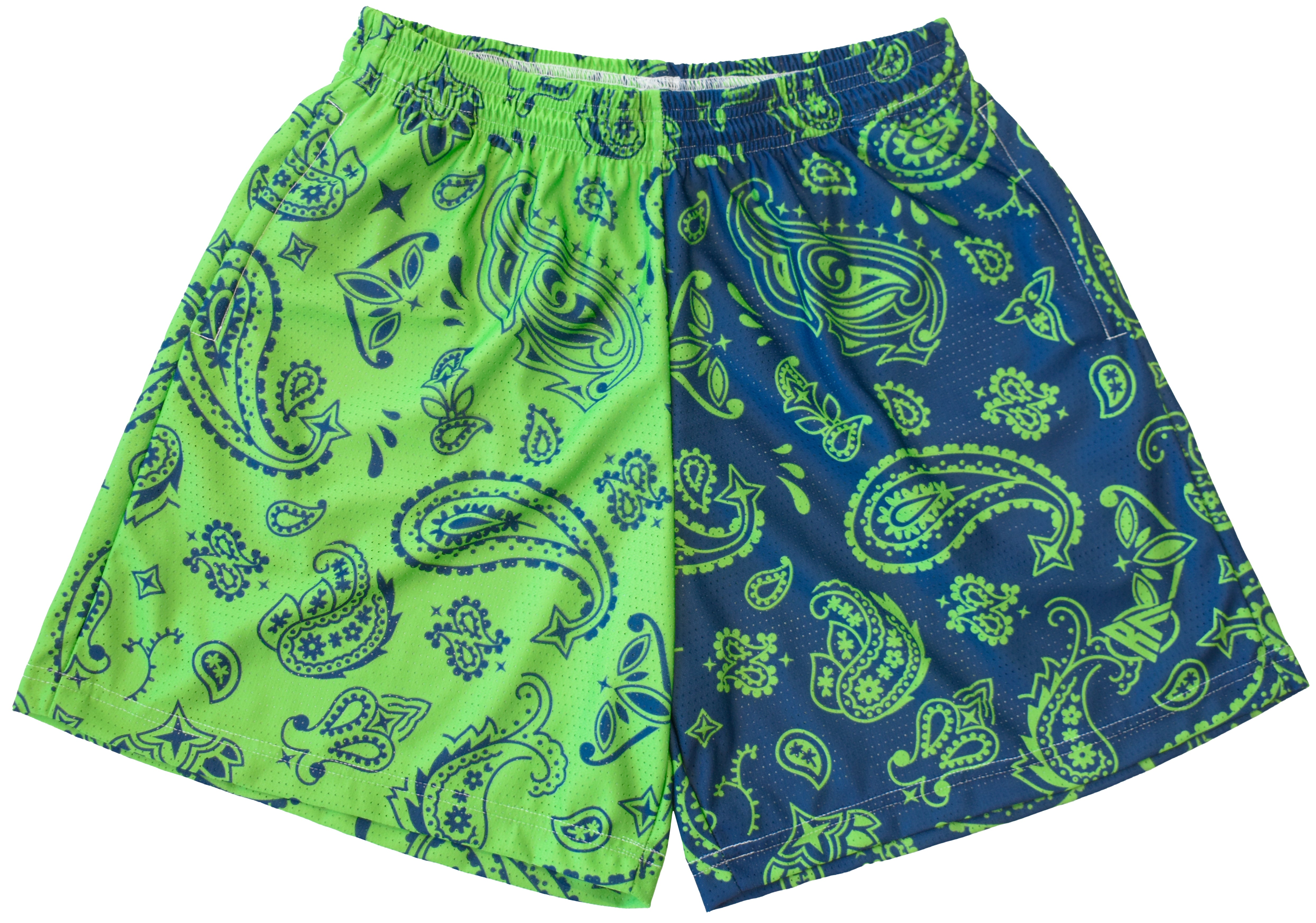 RF Mesh Split Paisley Shorts - Lime Green/Navy - RFwear