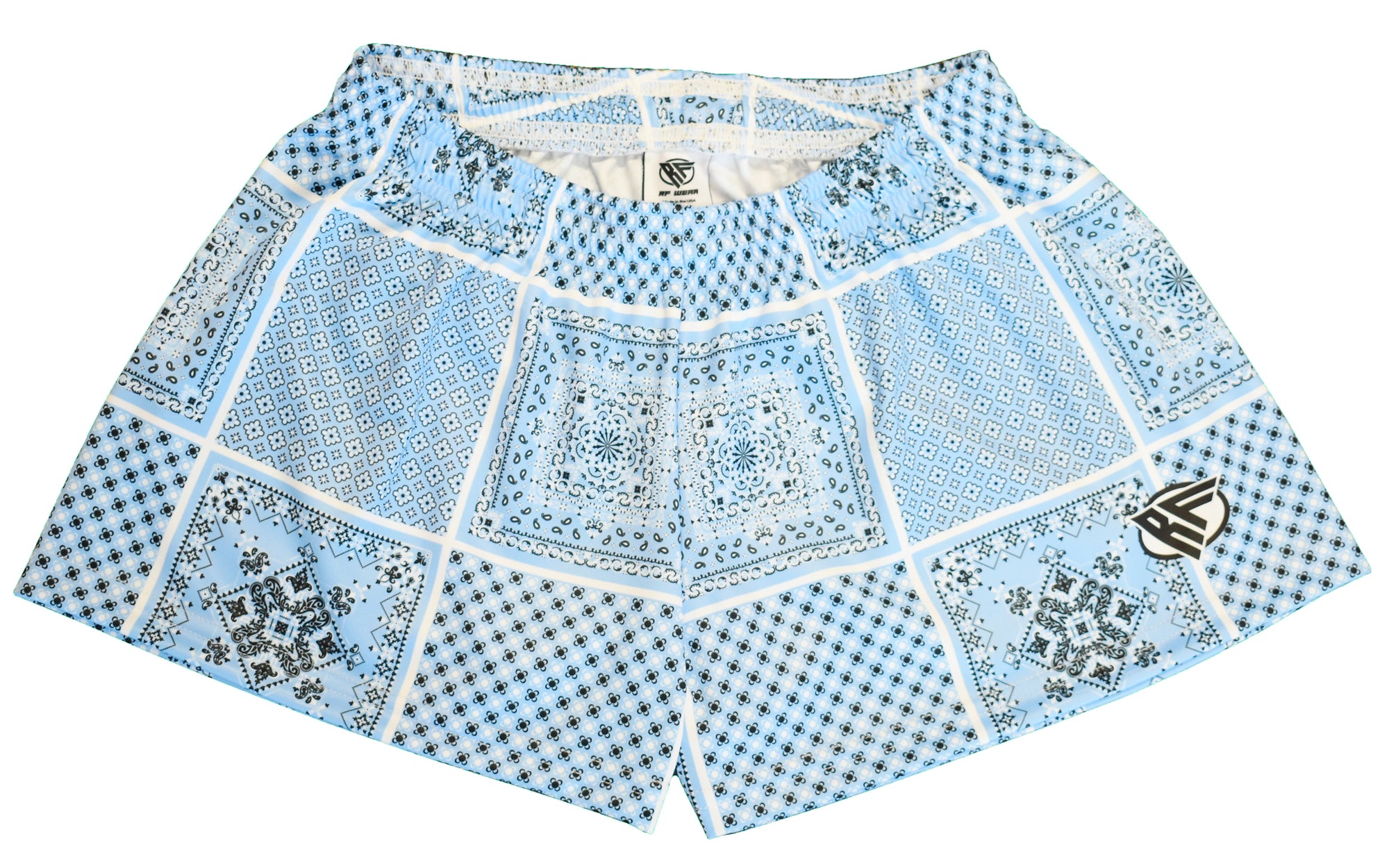 RF Wear Women&#39;s Bandana Patchwork Shorts - Sky Blue 